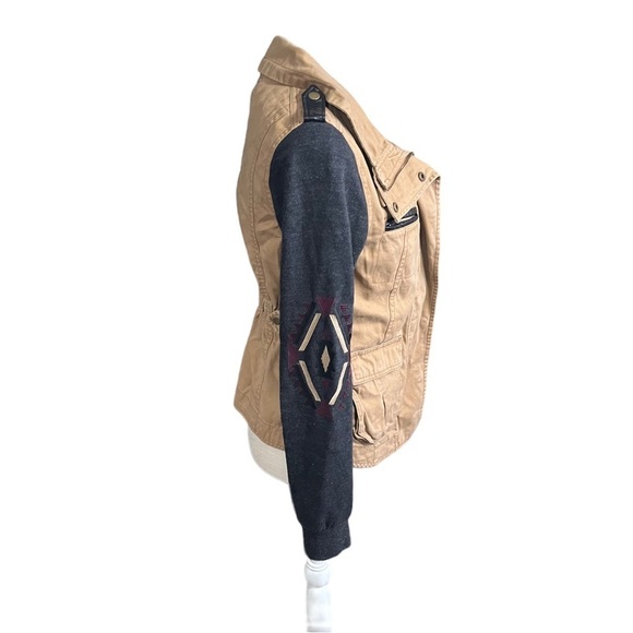 LA Hearts Khaki & Grey Contrast Long Sleeves Aztec Print Safari Jacket Sz Sm EUC - Picture 2 of 14